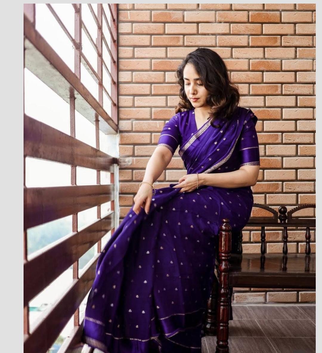 Royal Purple Handwoven Silk Saree with Silver Zari Detailing