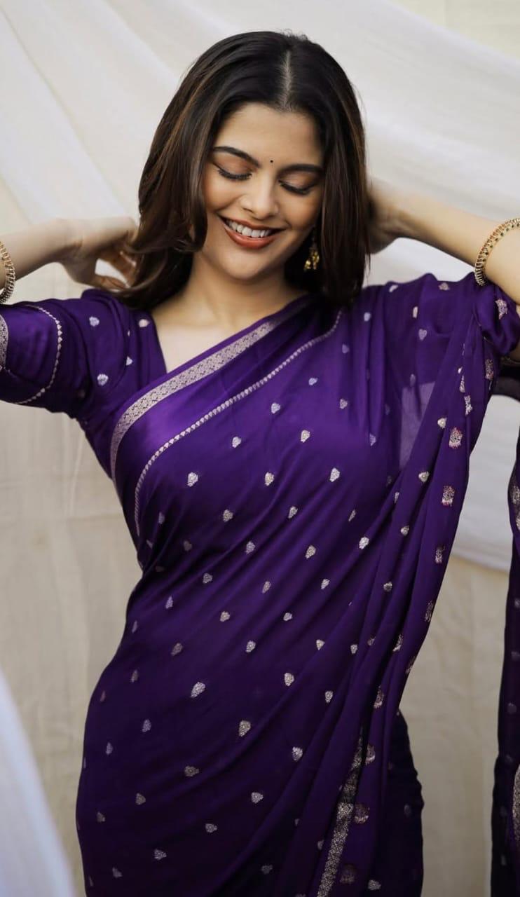 Elegant Deep Purple Silk Saree with Golden Zari Border
