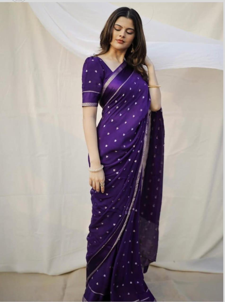 Royal Purple Handwoven Silk Saree with Silver Zari Detailing