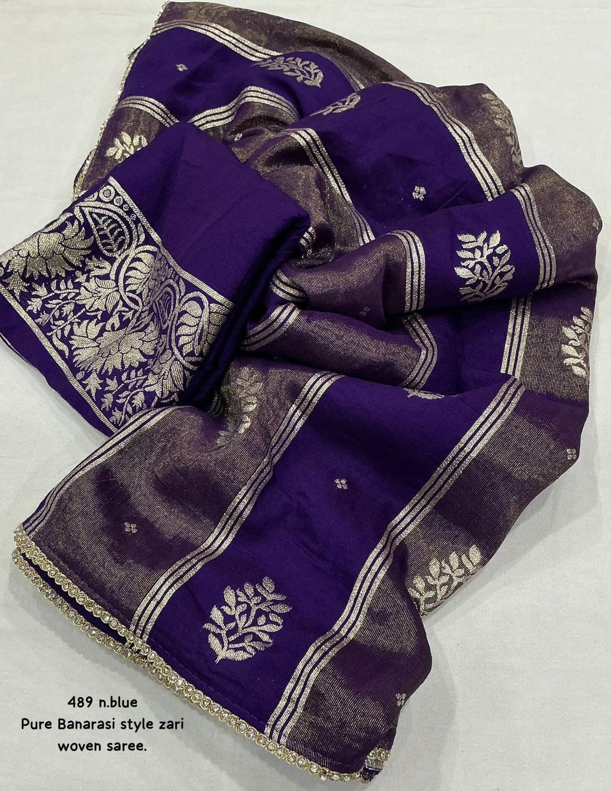 Pure Banarasi Style Zari Woven Saree – Royal Purple (489 N.Blue)