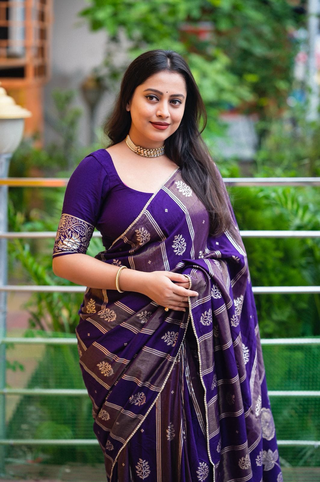 Pure Banarasi Style Zari Woven Saree – Royal Purple (489 N.Blue)