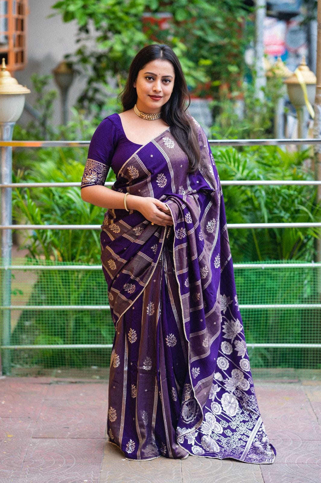 Pure Banarasi Style Zari Woven Saree – Royal Purple (489 N.Blue)