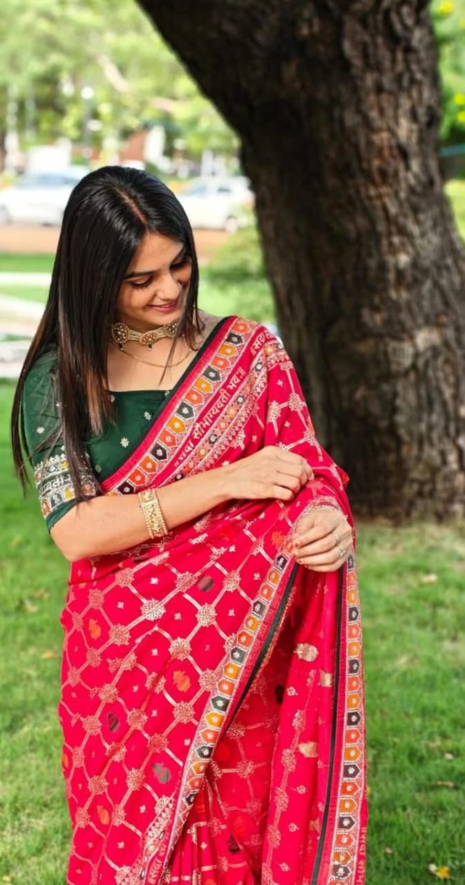 Red Bandhej Print Saree with Rajasthani Border – Traditional Festive Wear
