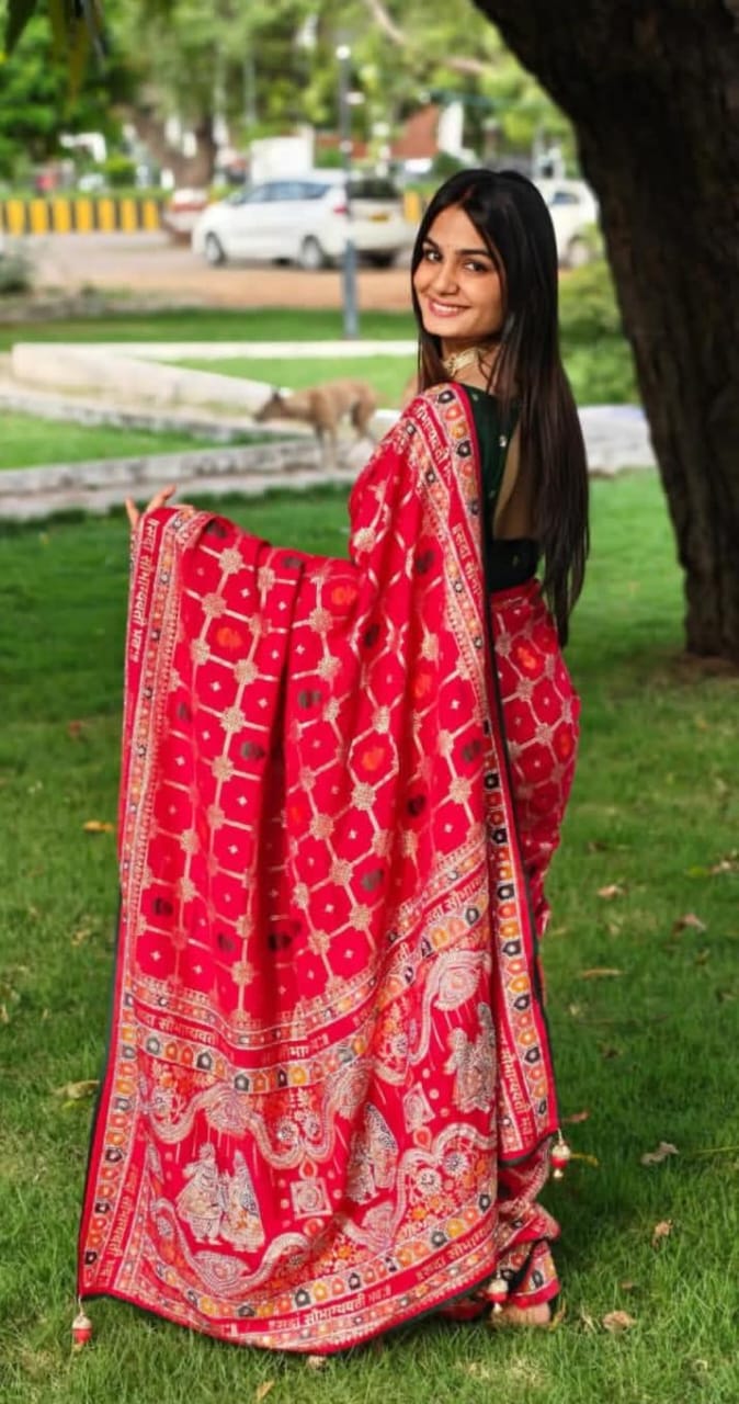 Red Bandhej Print Saree with Rajasthani Border – Traditional Festive Wear