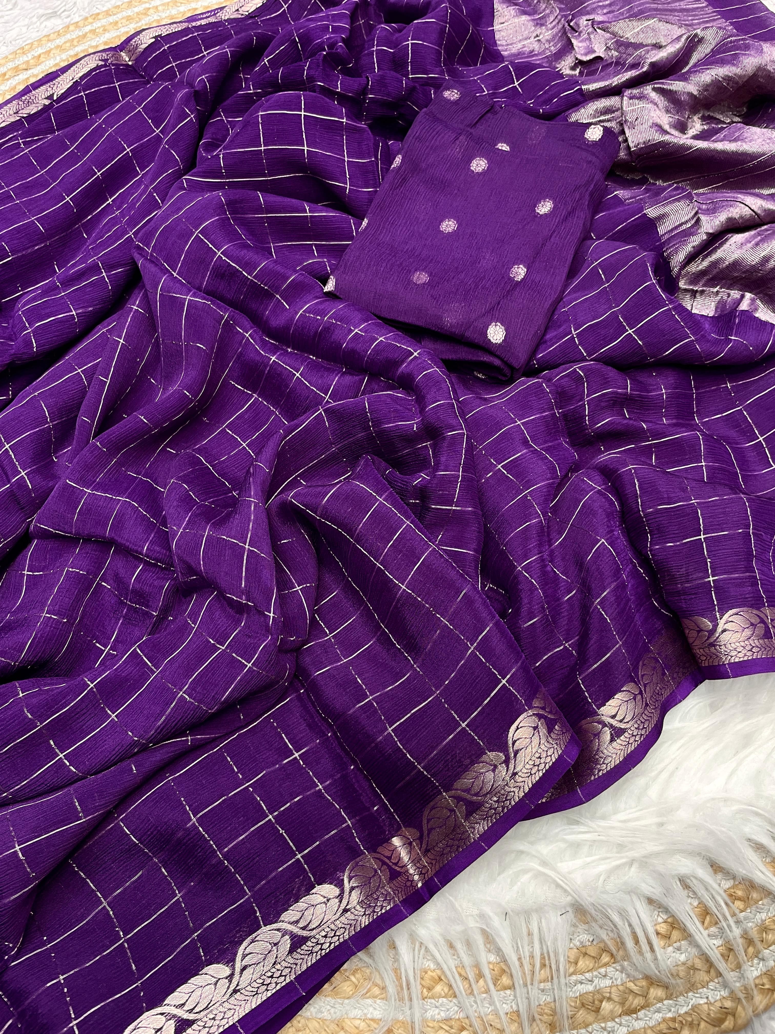 Royal Purple Cotton Silk Saree with Golden Border & Blouse Piece | Elegant Daily & Festive Wear Saree