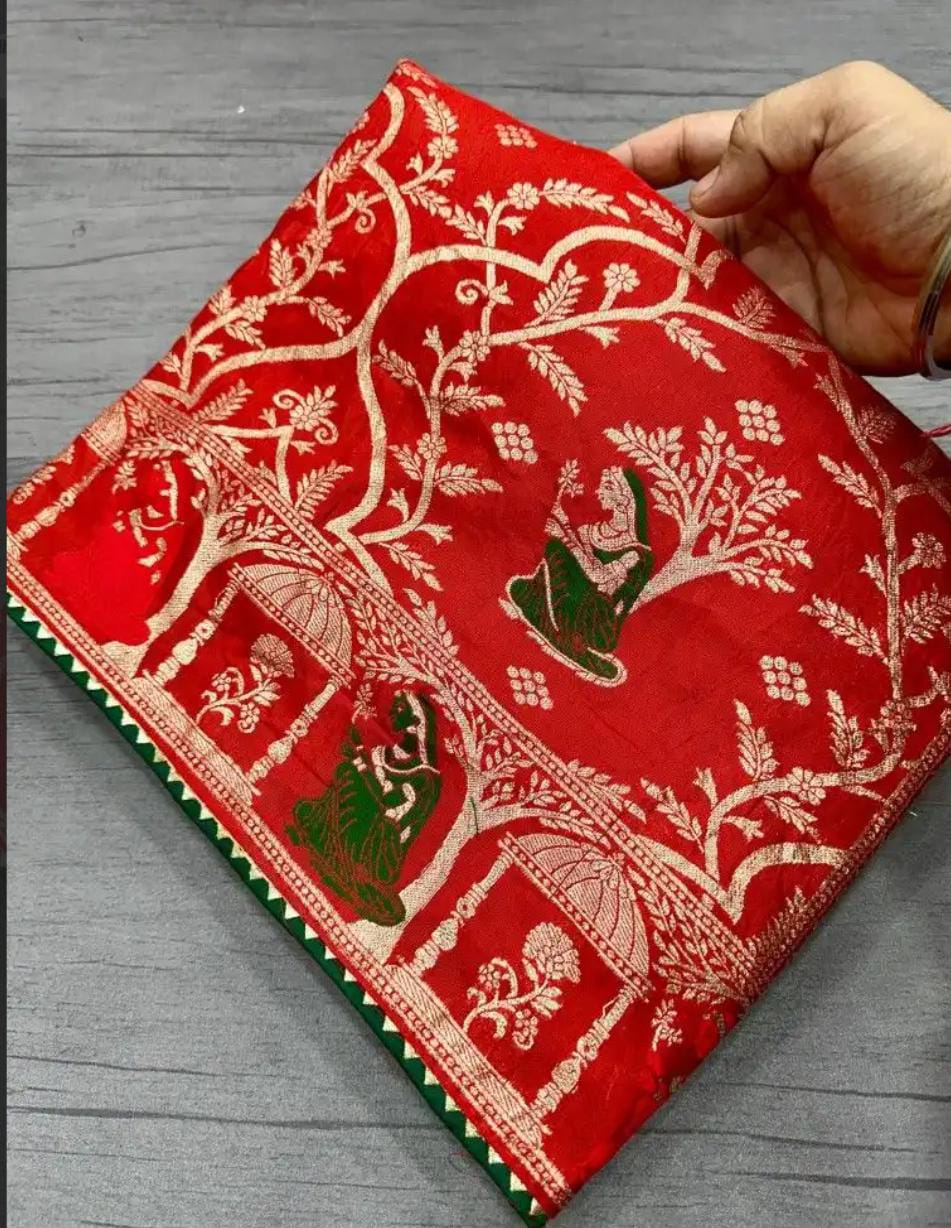 Red Dola Silk Zari Weaving Saree with Traditional Bridal Motifs | Festive & Wedding Wear Saree