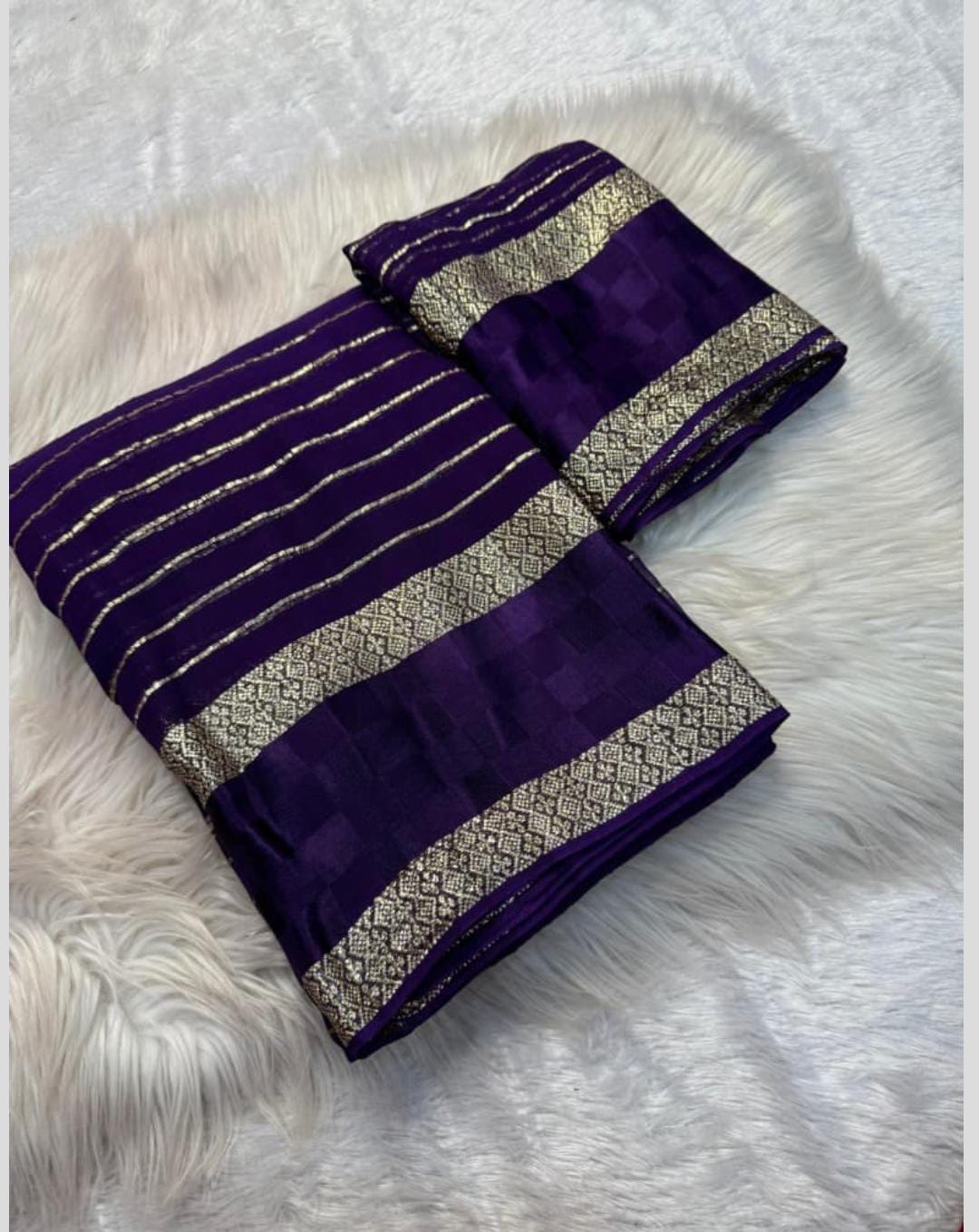 Deep Purple Cotton Silk Saree with Zari Border & Striped Design | Lightweight Daily & Festive Wear Saree