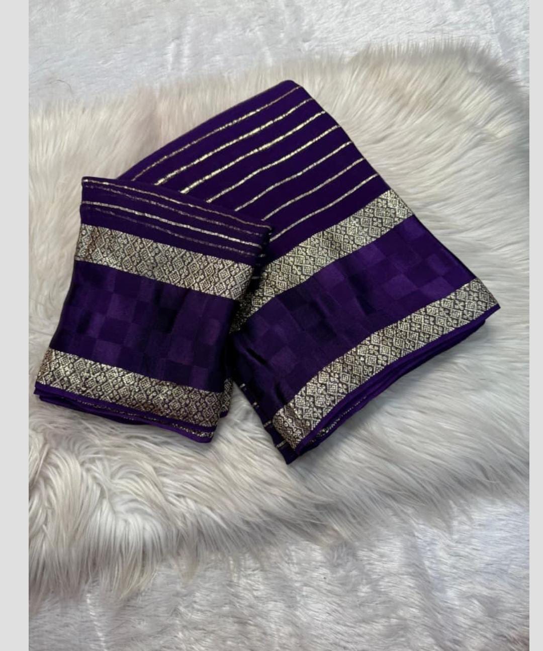 Deep Purple Cotton Silk Saree with Zari Border & Striped Design | Lightweight Daily & Festive Wear Saree